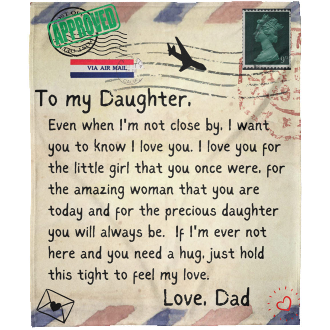 Gift For Daughter | Postcard Letter Throw Blanket 50x60 | From Dad