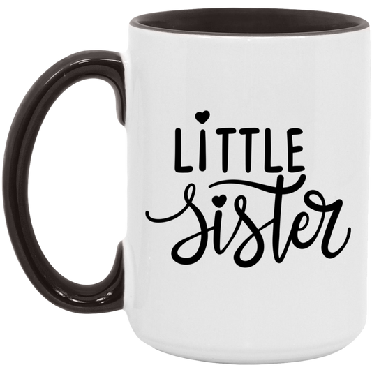 Black Little Sister Mug With small hearts and fancy writing