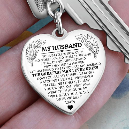 Guardian Angel Heart Keychain | In Memory of Your Husband, Sorry For Your Loss Gift