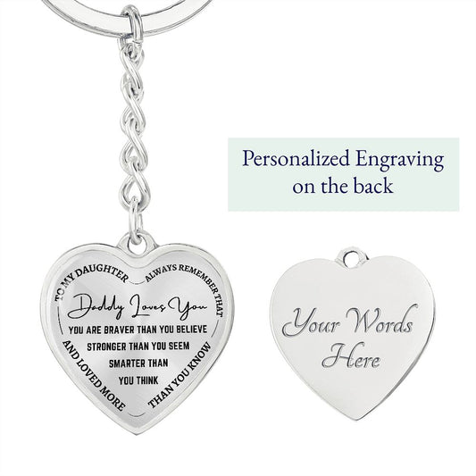 Gift For Daughter | Daddy Loves You Heart Keychain - Black From Dad