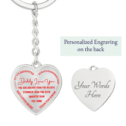 Gift For Daughter | Daddy Loves You Heart Keychain - Red From Dad