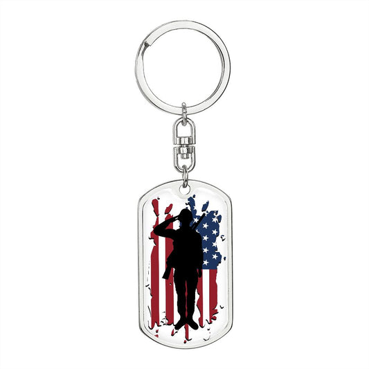 Military Gift | American Flag Soldier Dog Tag Keychain - Veterans