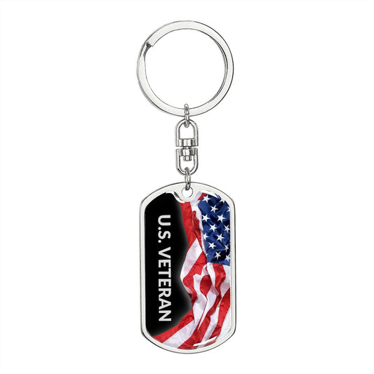 Military Gift | American Flag Dog Tag Keychain - Veterans