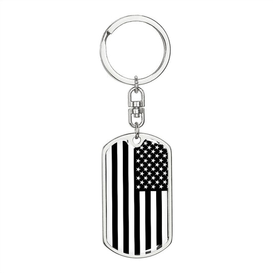 Military Gift | Black and White Flag Dog Tag Keychain - Veterans
