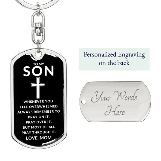 Gift For Son | Cross Dog Tag Keychain From Mom