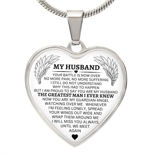 Guardian Angel Heart Necklace | In Memory of Your Husband, Sorry For Your Loss Gift
