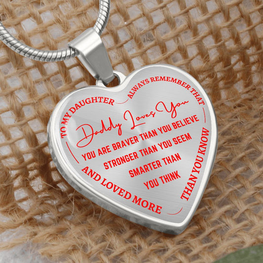 Gift For Daughter | Daddy Loves You Heart Necklace - Red From Dad