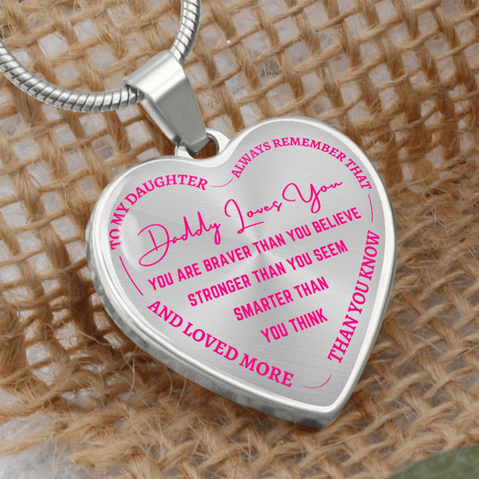 Gift For Daughter | Daddy Loves You Heart Necklace - Pink From Dad