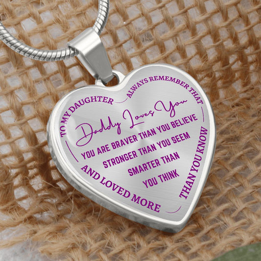 Gift For Daughter | Daddy Loves You Heart Necklace - Purple From Dad