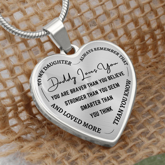 Gift For Daughter | Daddy Loves You Heart Necklace - Black From Dad