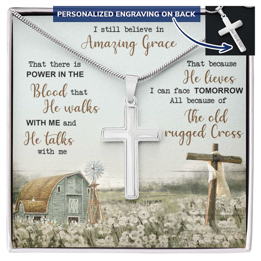 Personalized Cross Necklace - Amazing Grace - Faith Gift