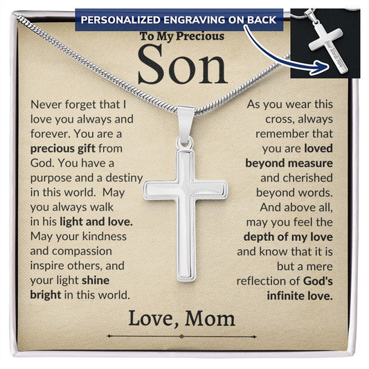 Gift For Son | Personalized Stainless Steel Cross Necklace - Precious Gift From Mom