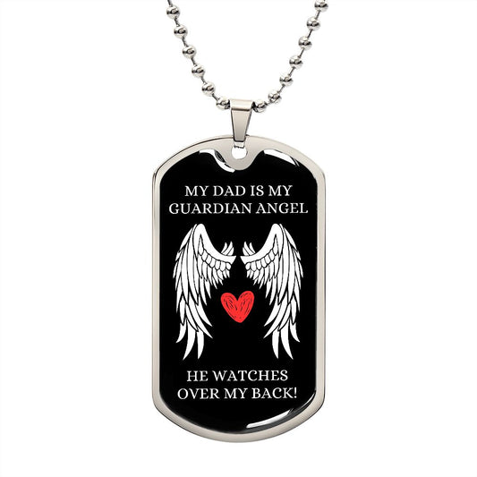 Dad Guardian Angel Heart Dog Tag Necklace