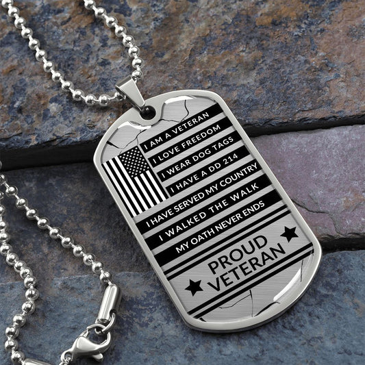 Military Gift | Proud Veteran Dog Tag Necklace - Veterans
