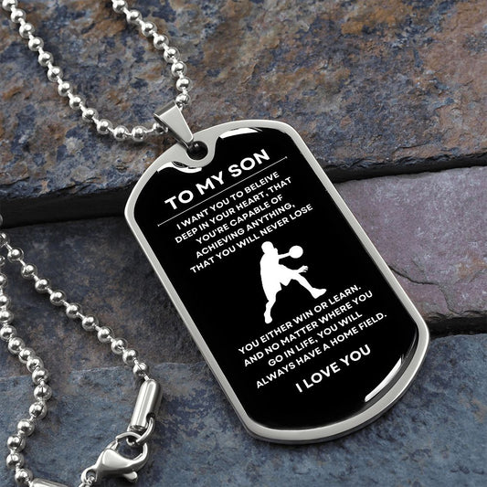 Gift For Son | Basketball Dog Tag Necklace - Black