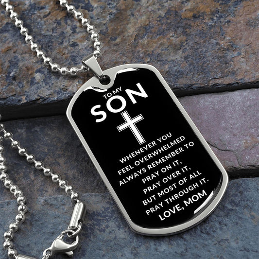 Gift For Son | Cross Dog Tag Necklace From Mom