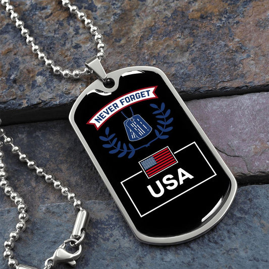 Military Gift | Never Forget USA Dog Tag Necklace - Veterans