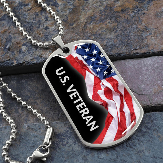 Military Gift | American Flag Dog Tag Necklace - Veterans