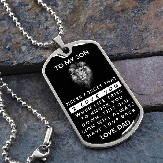 Old Lion Dog Tag Necklace to Son