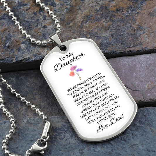 Gift For Daughter |Little Girl Dog Tag Necklace - Flower From Dad