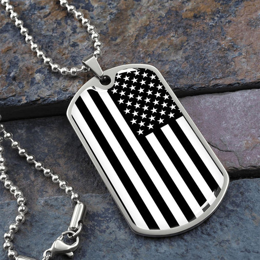 Military Gift | Black and White Flag Dog Tag Necklace -Veterans