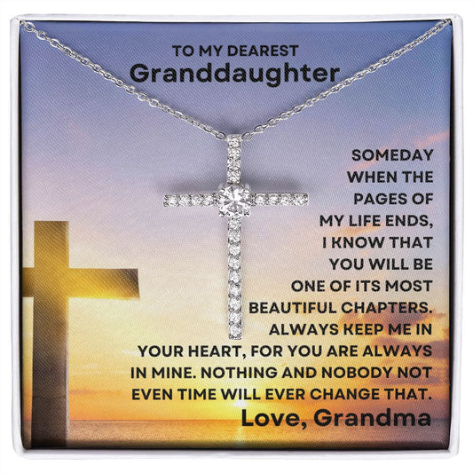 Gift For Granddaughter | CZ Cross Necklace - In My Heart From Grandma