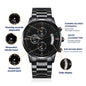 Gift For Son | Engraved Design Black Chronograph Watch - Persevere From Mom