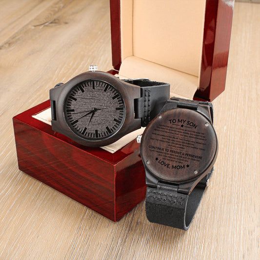 Gift For Son | Engraved Wooden Watch - Persevere From Mom