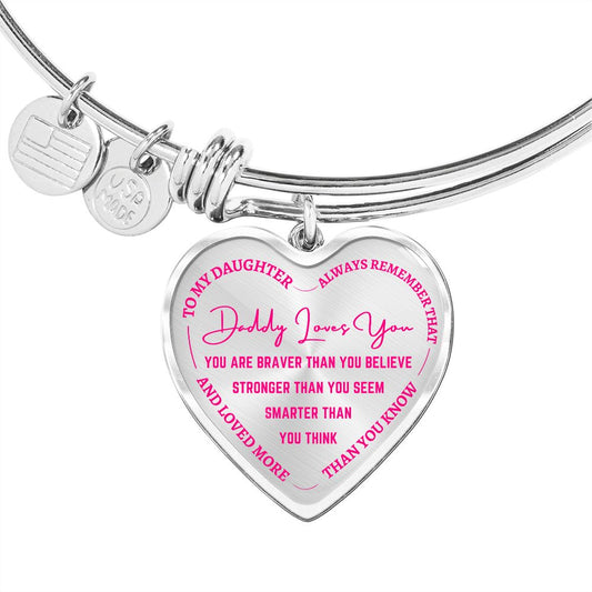 Gift For Daughter | Daddy Loves You Heart Bangle - Pink From Dad