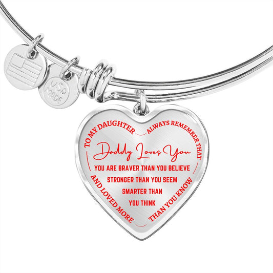 Gift For Daughter | Daddy Loves You Heart Bangle - Red From Dad