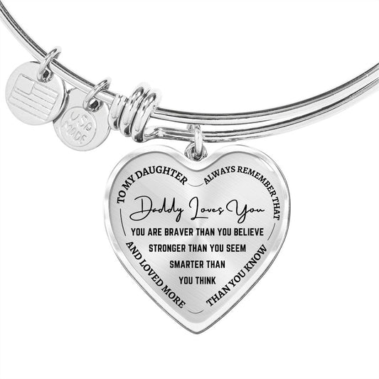 Gift For Daughter | Daddy Loves You Heart Bangle - Black  From Dad