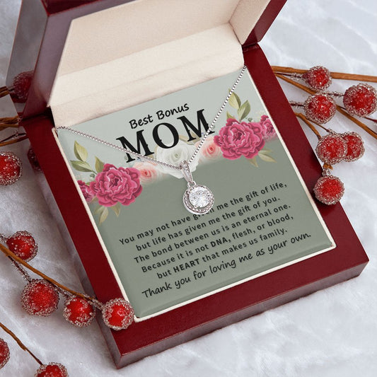 Gift For Bonus Mom | Heart Makes Us Family Eternal Hope Necklace
