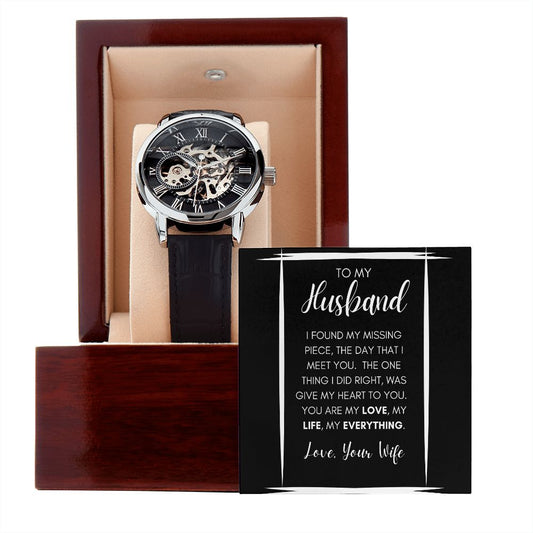 Gift For Husband | Men's Openwork Watch - Missing Piece Black From Wife