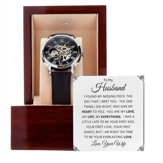 Gift For Husband | Men's Openwork Watch - Missing Piece White From Wife