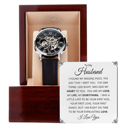 Gift For Husband | Men's Openwork Watch - Missing Piece White