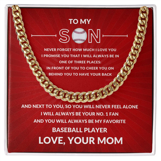 Gift For Son | Cuban Link Chain - Baseball Red From Mom
