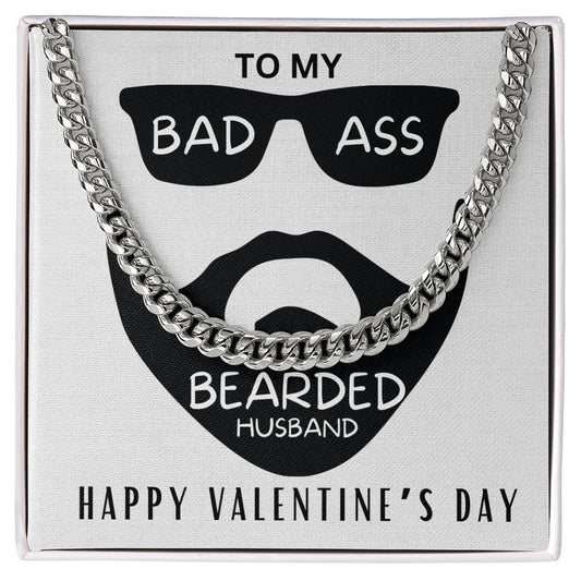 Gift For Husband | Cuban Link Chain - Bearded Husband - Happy Valentine's