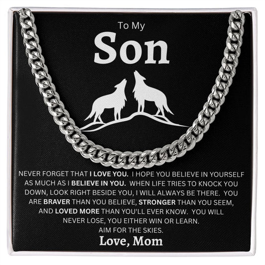 Gift For Son | Cuban Link Chain - Wolf Aim For The Skies Black From Mom