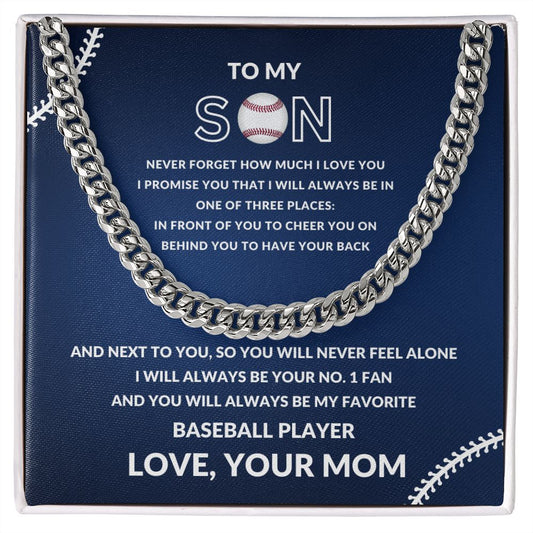 Gift For Son | Cuban Link Chain - Baseball Blue From Mom