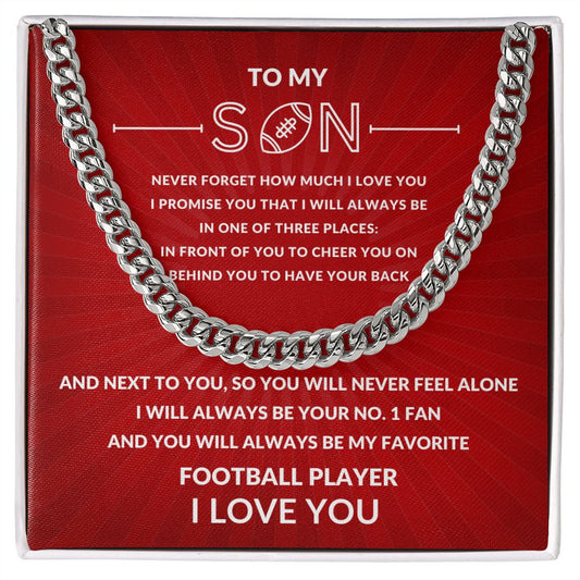 Gift For Son | Cuban Link Chain Necklace  Football Red