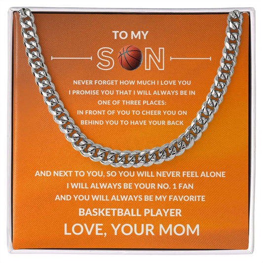 Gift For Son | Cuban Link Chain - Basketball Orange From Mom