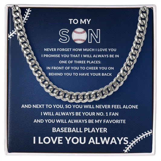 Gift For Son | Cuban Link Chain - Baseball Blue