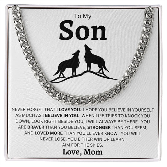 Gift For Son | Cuban Link Chain - Wolf Aim For The Skies From Mom