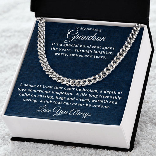 Gift For Grandson | Cuban Link Chain - Blue