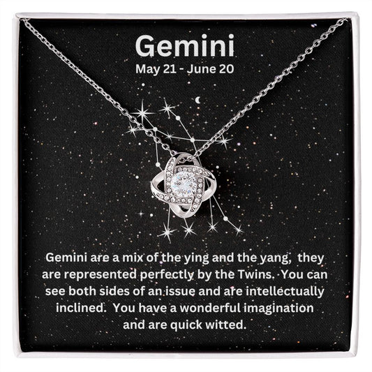 Gift For Her | Gemini Zodiac Sign Love Knot Necklace