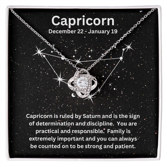 Gift For Her | Capricorn Zodiac Sign Love Knot Necklace
