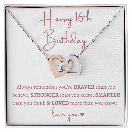 Gift For Her | Interlocking Heart Necklace - Happy 16th Birthday