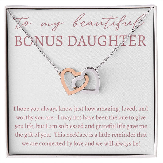 Gift For Bonus Daughter | 
Interlocking Heart Necklace - Blessed