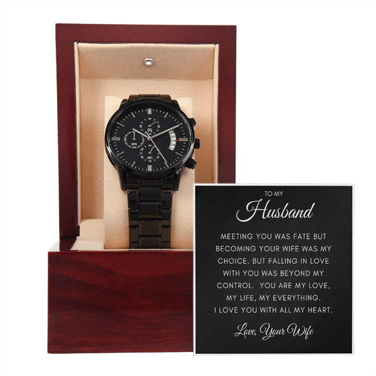 Gift For Husband | Black Chronograph Watch - Fate Black | From Wife