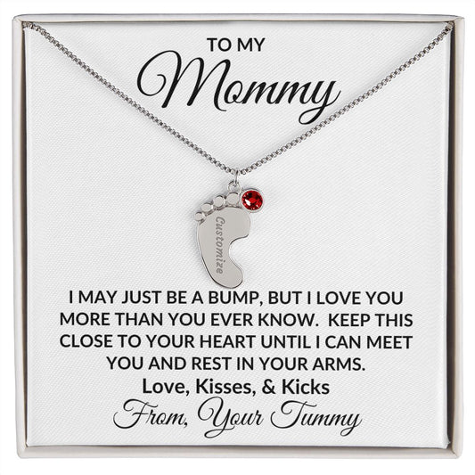 Gift For Mommy To Be | Engraved Custom Baby Feet Necklace with Birthstone